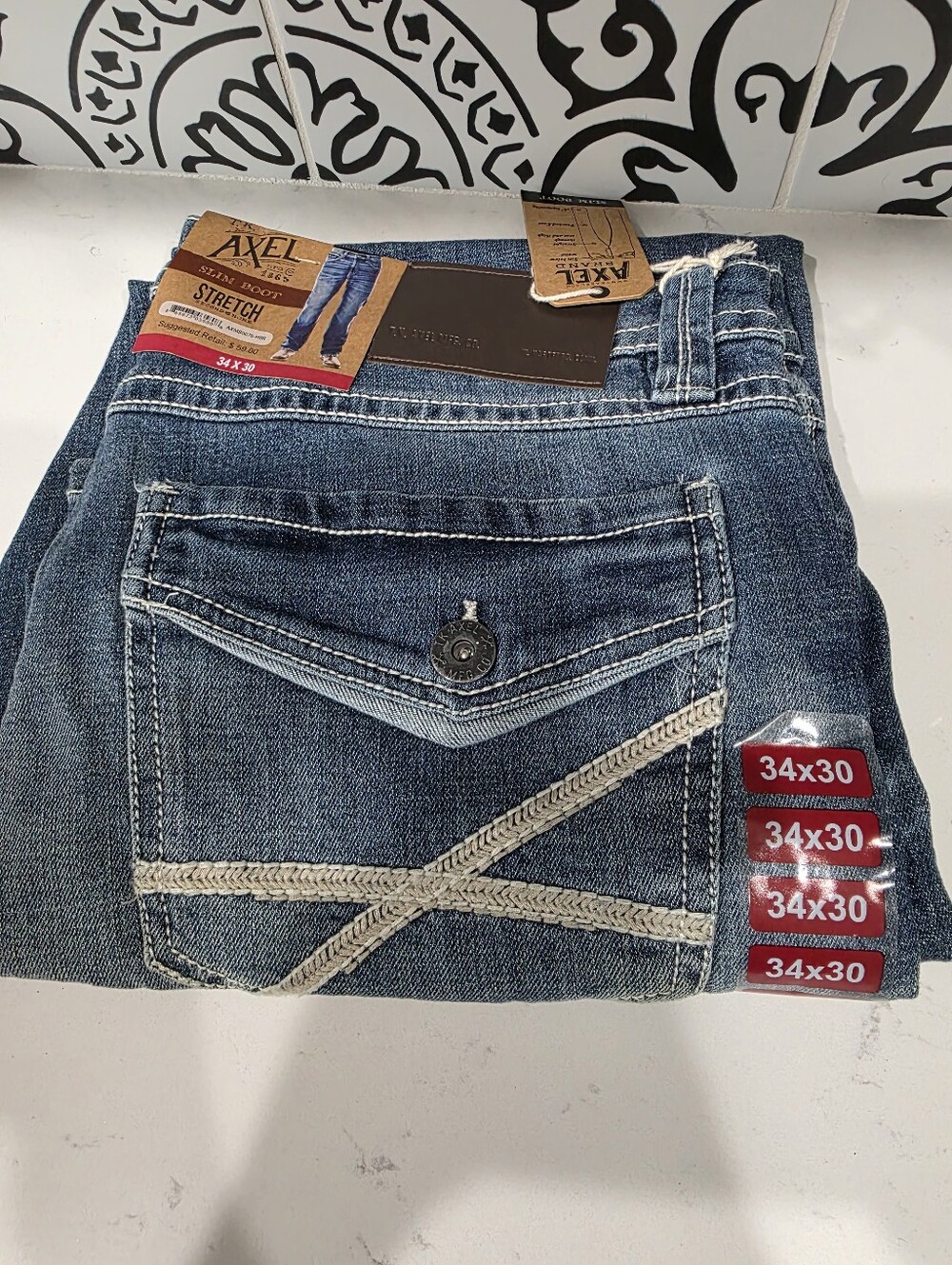 New with Tags Axel Slim Boot Stretch Medium Wash Jean Size 34x30